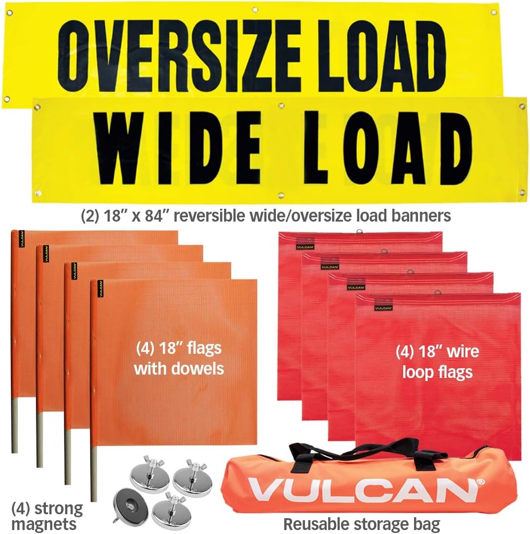 Flags, Signs, and Magnets Kit with 2 Reversible Oversize Load Signs, 4 Red Flags, 4 Orange Flags, and 4 Magnets W9759