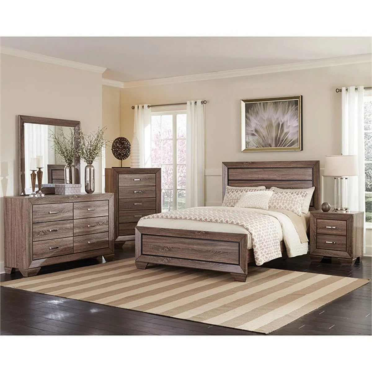 Queen Panel Bed in Washed Taupe S19763