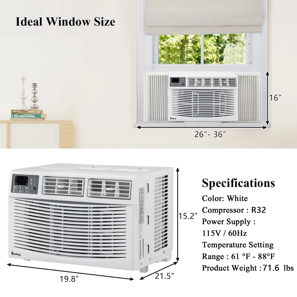 12000BTU 110V Window Air Conditioner With WIFI And Remote, White G4393