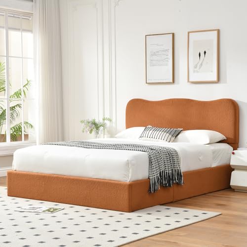 Queen Size Upholstered Boucle Storage Bed with Curved Headboard X763130