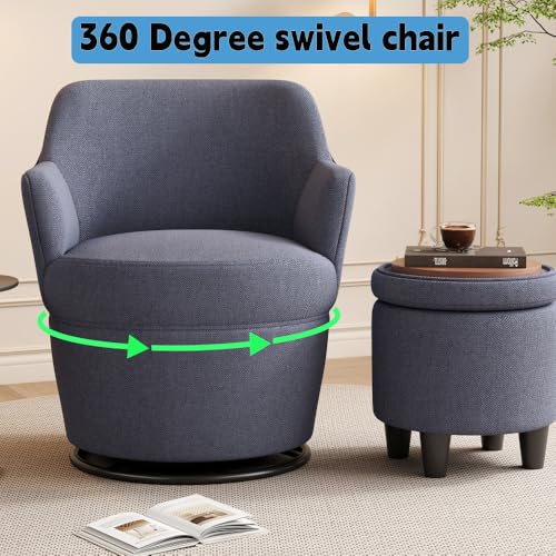 Beige 360 Swivel Accent Chair with Ottoman G27616