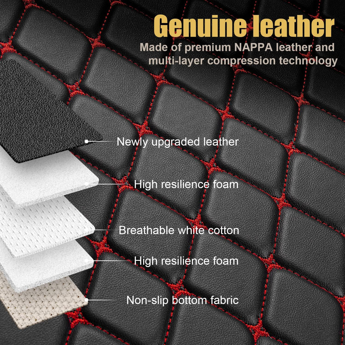 Leather Car Floor Mats 1st & 2nd Row Black A169