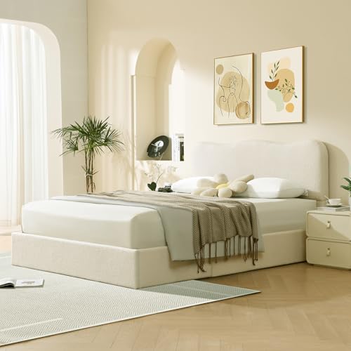 Queen Size Upholstered Boucle Storage Bed with Curved Headboard X763130