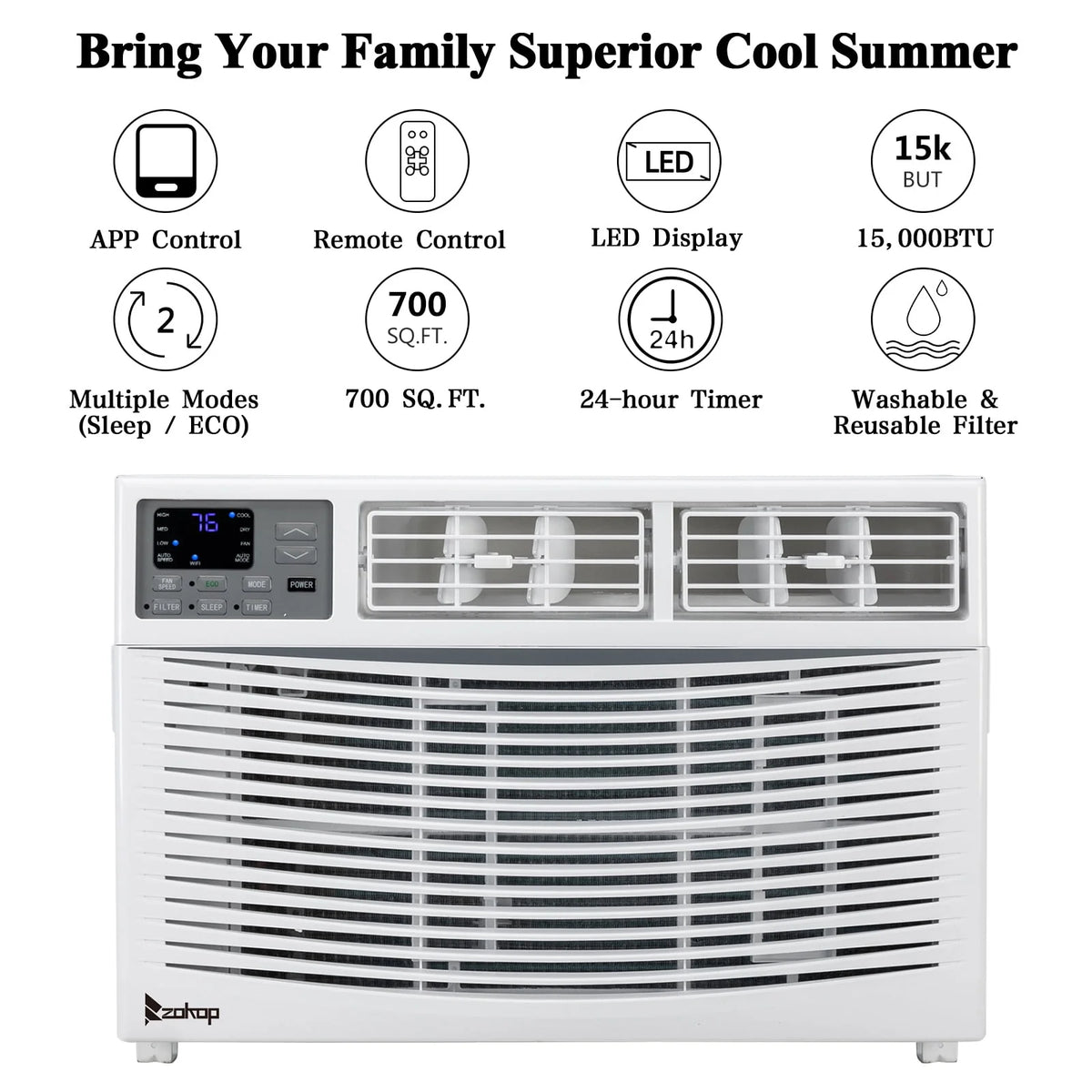 12000BTU 110V Window Air Conditioner With WIFI And Remote, White G4393