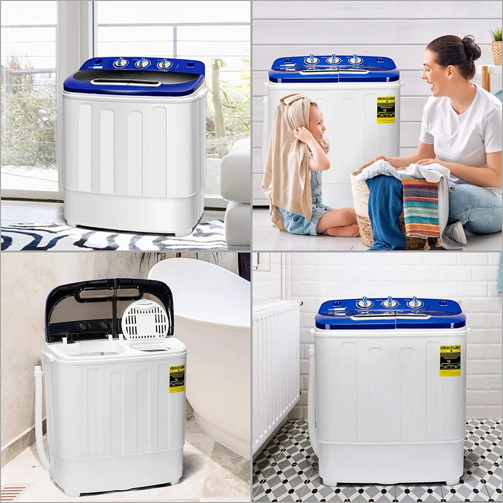 Portable 2 in 1 Twin Tub Mini Laundry Washer and Spin Dryer Combo 13.5lbs Black & White Z1219