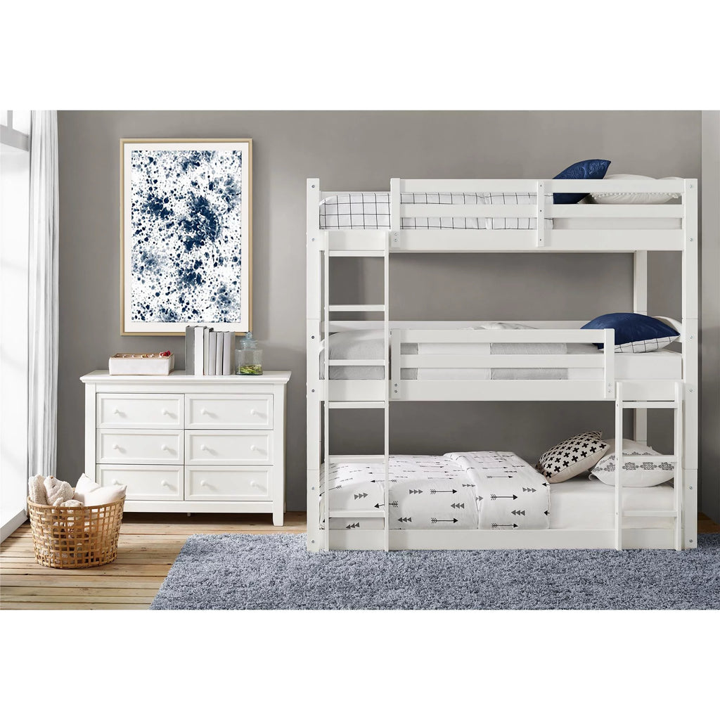 White Triple Twin Bunk Bed D149