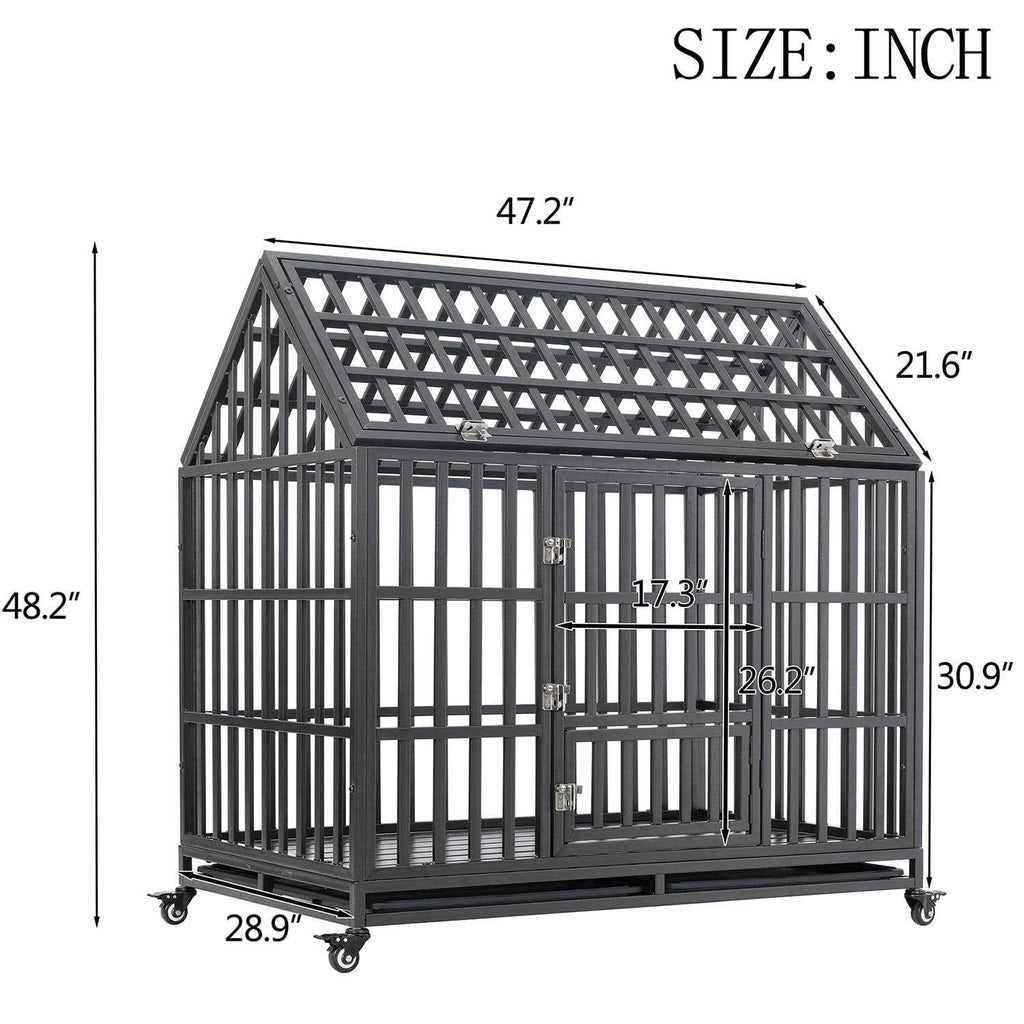 Heavy Duty Metal Dog Crate with 4 Lockable Wheels U212