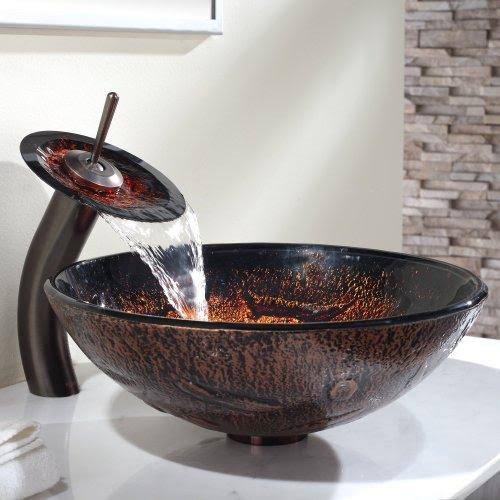 Lava Glass Vessel Sink and Waterfall Faucet Oil Rubbed Bronze M323
