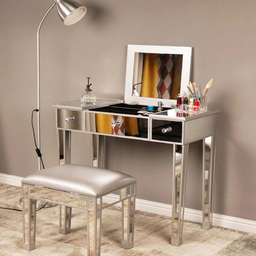 Wood Vanity Table with Flip-top Mirror 3 Drawers L2157