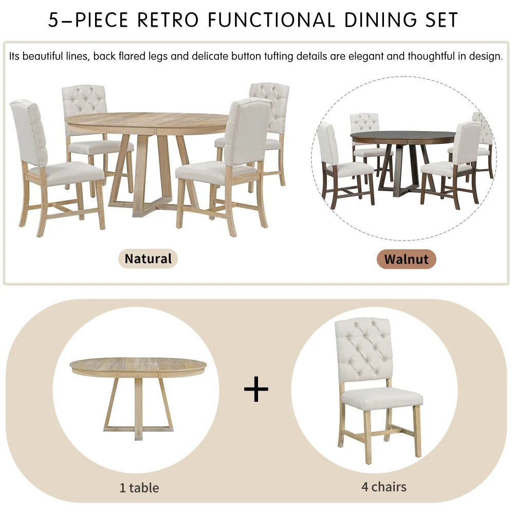 5-Piece Round Dining Set with 4 Upholstered Chairs Y8552