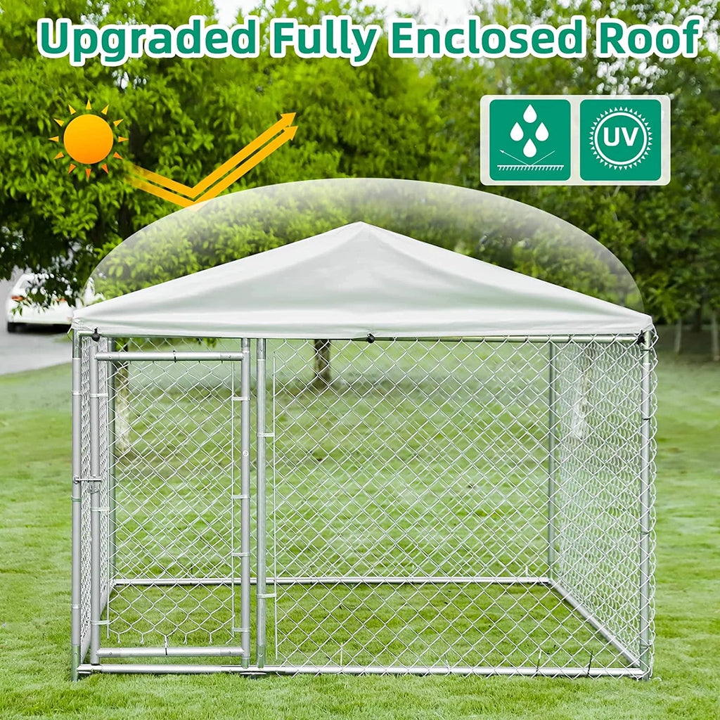 Large Dog Kennel with Galvanized Chain Link and Waterproof Cover B62193