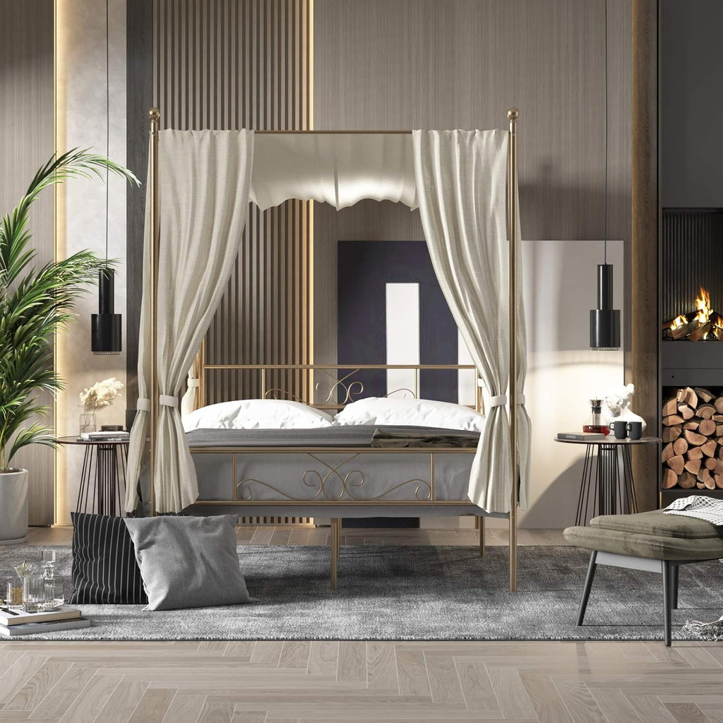 Queen Size Gold Metal Canopy Bed Frame L40648