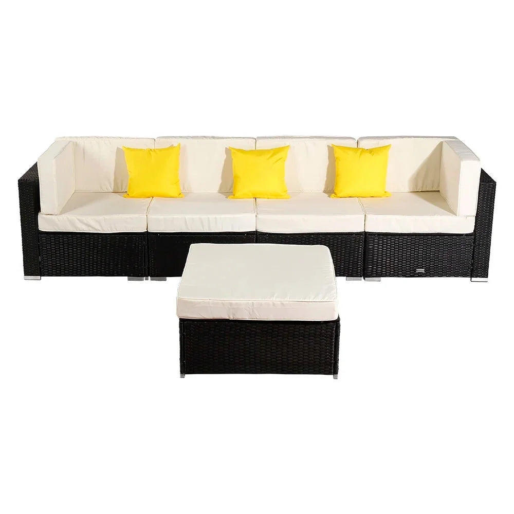 5 Pieces PE Wicker Rattan Patio Sofa Set U9564