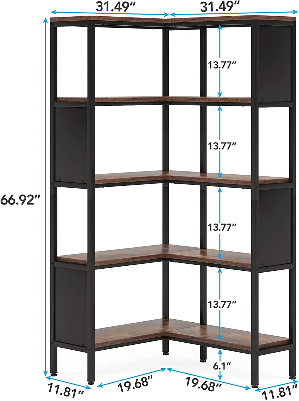 5-Tier L-Shaped Corner Bookshelf V847959