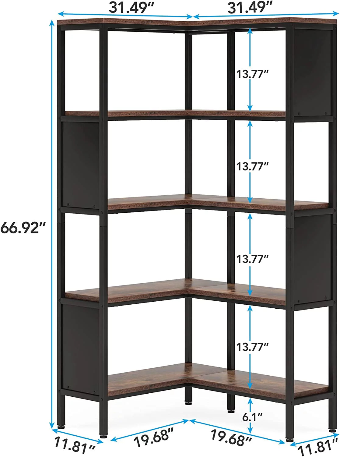 5-Tier L-Shaped Corner Bookshelf V847959