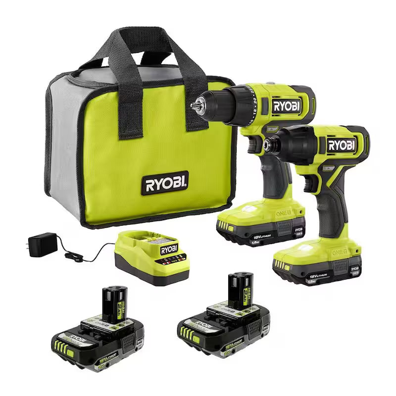 18V Cordless 2-Tool Combo Kit with Batteries and Charger F6954