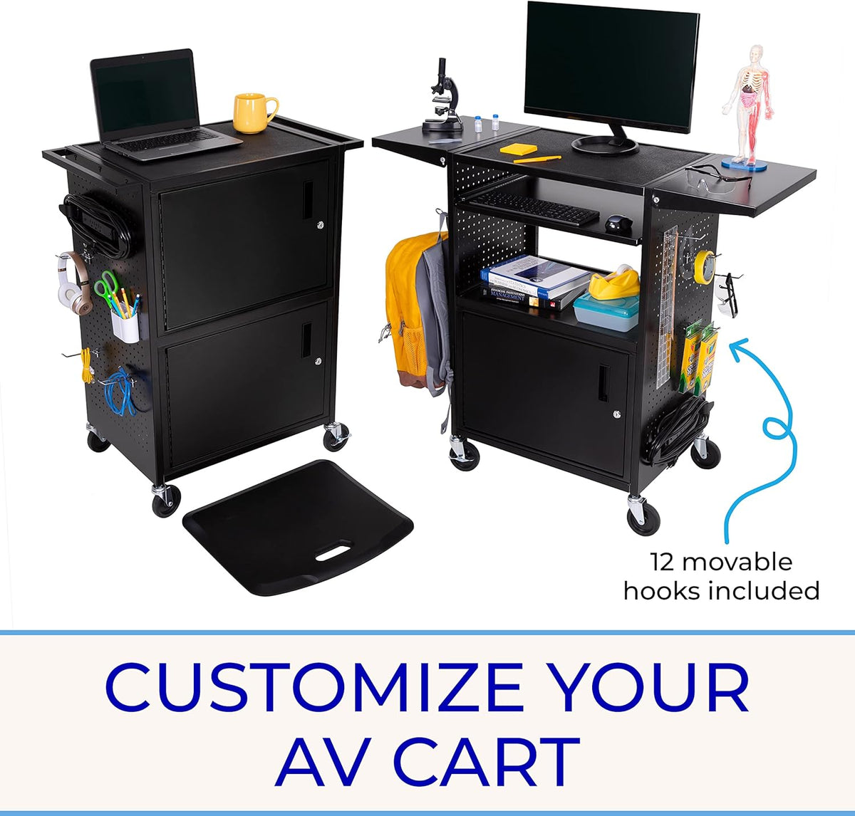 AV Cart with Pegboard Siding and 12 Hooks P553