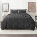 3 Piece Pinch Pleated Microfiber Duvet Cover Set Queen Gray X4998