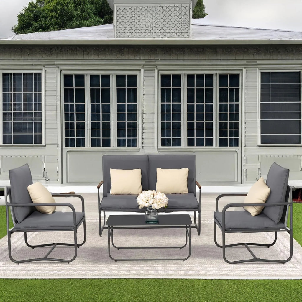 4 Pcs Aluminum Outdoor Sofa Conversation Set with Coffee Table G74865