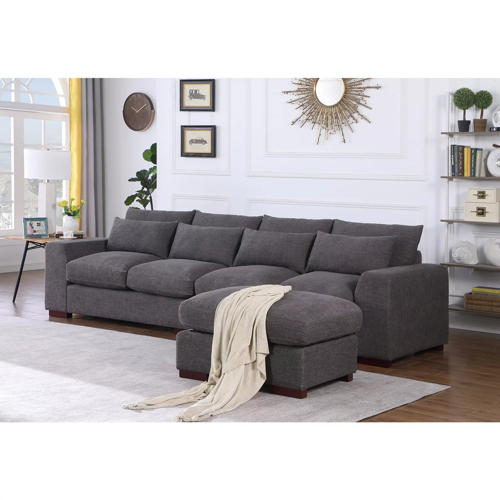 Dark Gray Fabric Modular Reversible Sectional Sofa & Ottoman E250