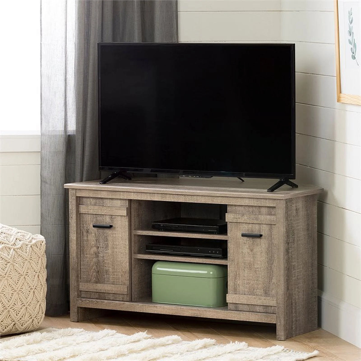 Weathered Oak Wood Corner TV Stand T96311