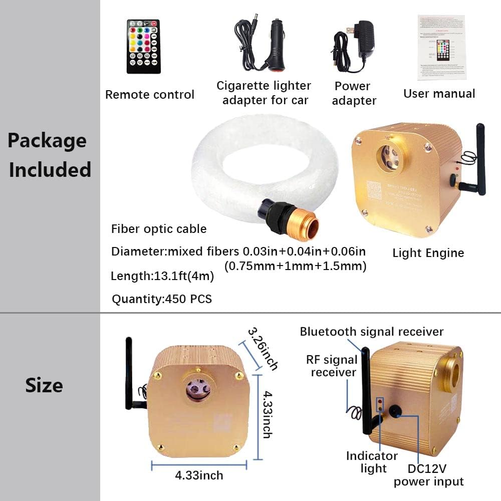 16W Twinkle Fiber Optic Star Ceiling Light Kit with APP Remote Music Mode RGBW LED 460pcs C6512