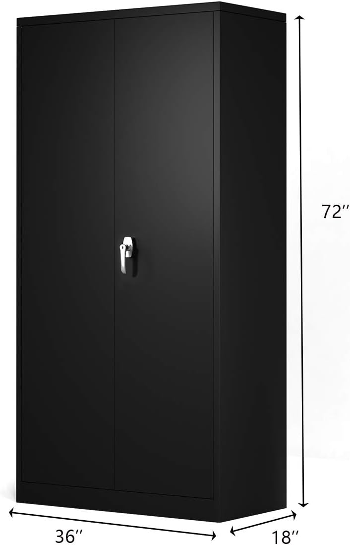 Black Steel Storage Cabinet with Doors and Shelves O95150