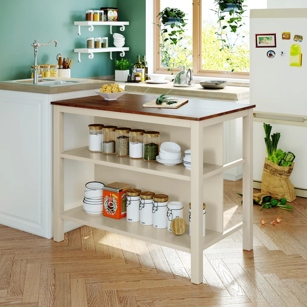 Solid Wood Kitchen Island Set with 2 Stools X3196