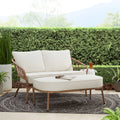 Beige Wicker Outdoor Loveseat and Ottoman Set U736