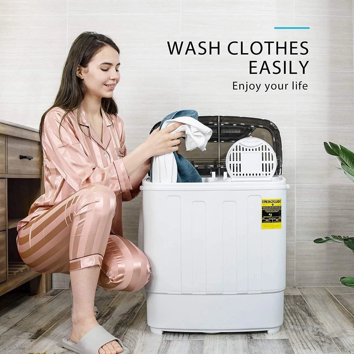 Portable 2 in 1 Twin Tub Mini Laundry Washer and Spin Dryer Combo 13.5lbs Black & White Z1219