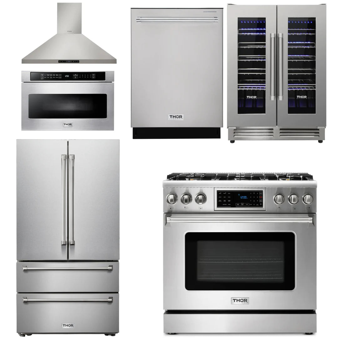 36 Gas Range, Range Hood, Microwave, Refrigerator, Dishwasher, Wine Cooler X26881