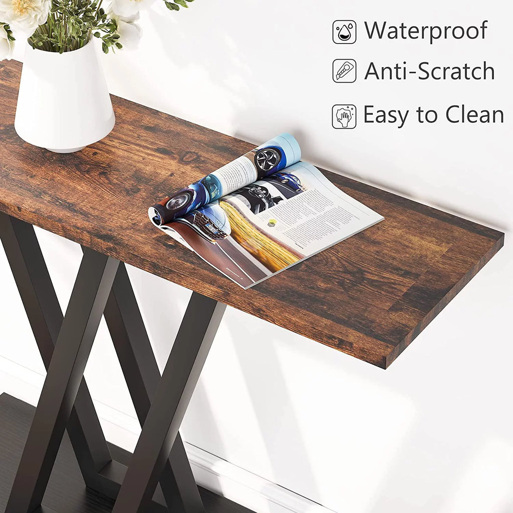 Rustic Brown Industrial Console Table Z976