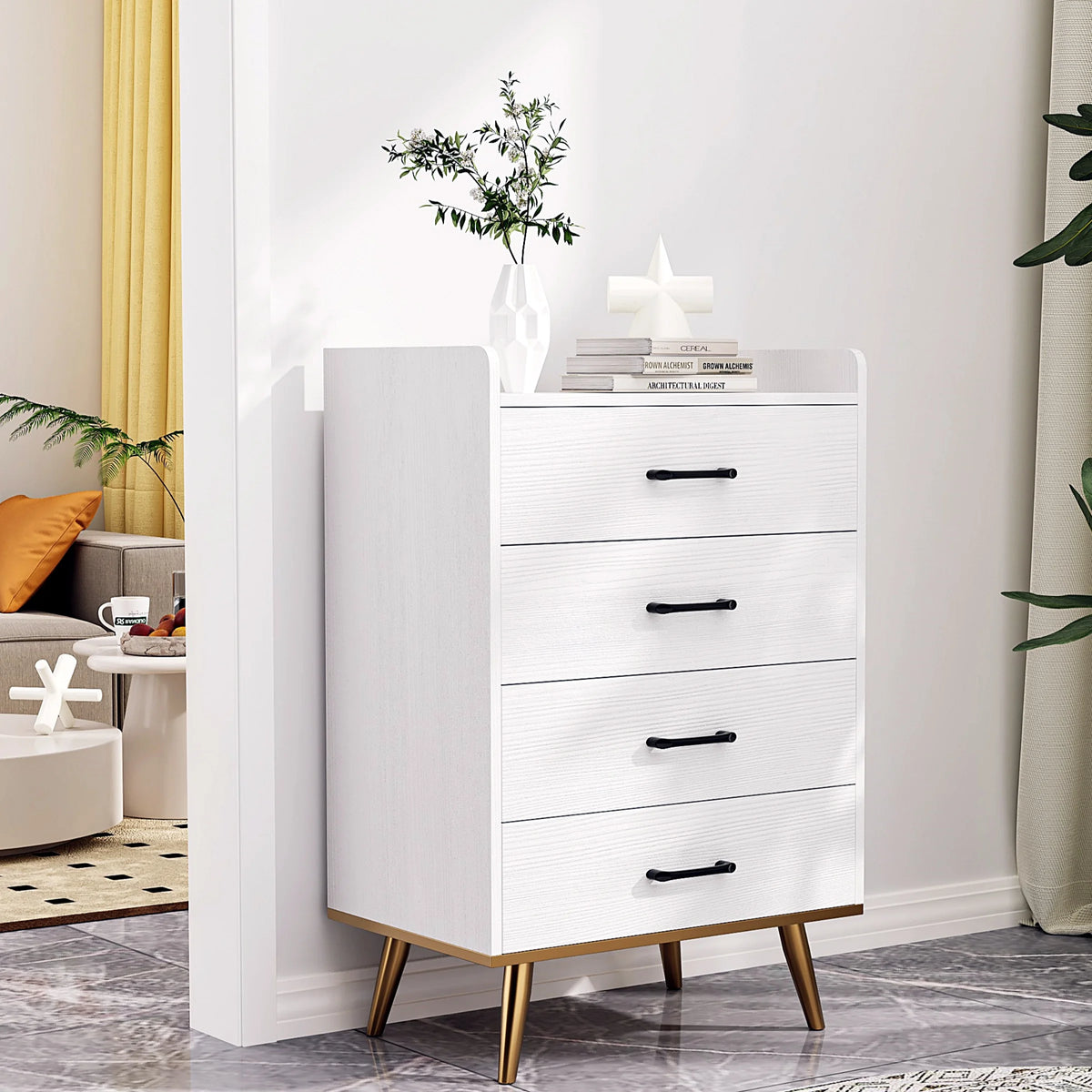 White 4 Drawer Wood Dresser P7209
