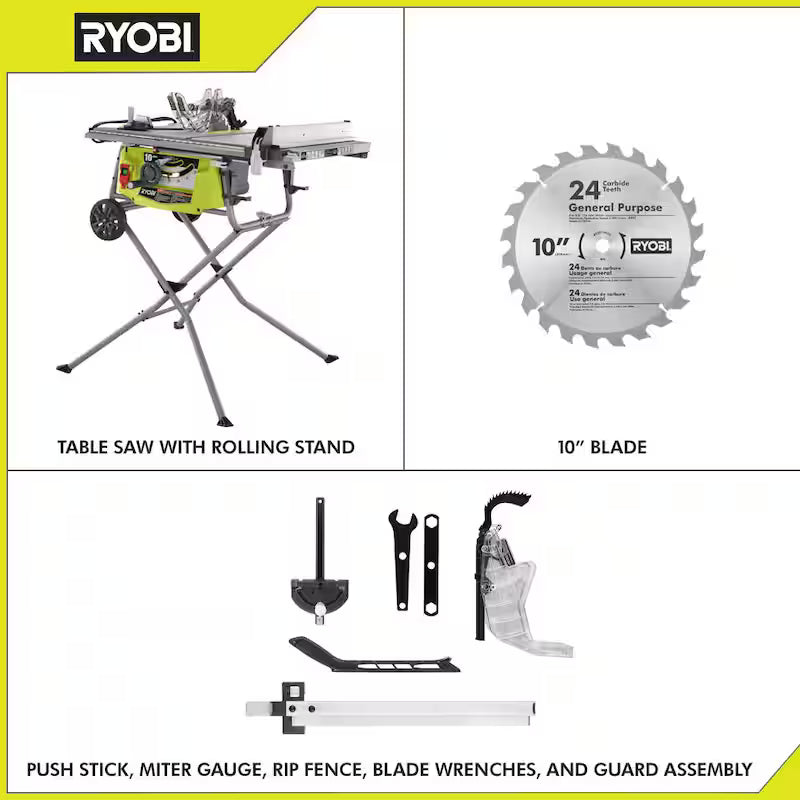 10 in. Portable Corded Table Saw with Rolling Stand E74242