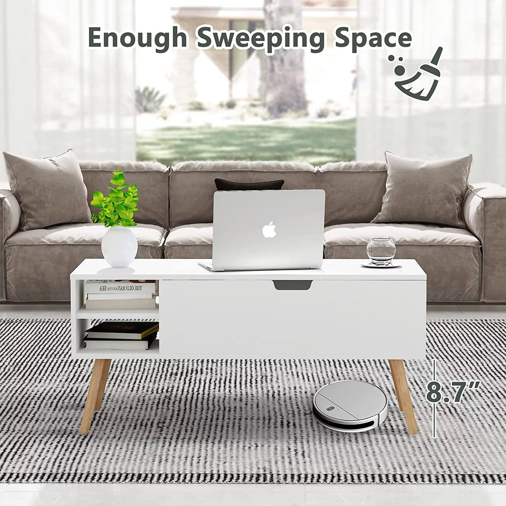 White Lift Top Coffee Table with Hidden Compartment T9566