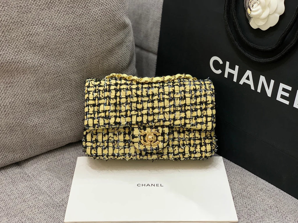 Yellow Tweed Mini Flap Bag Z445