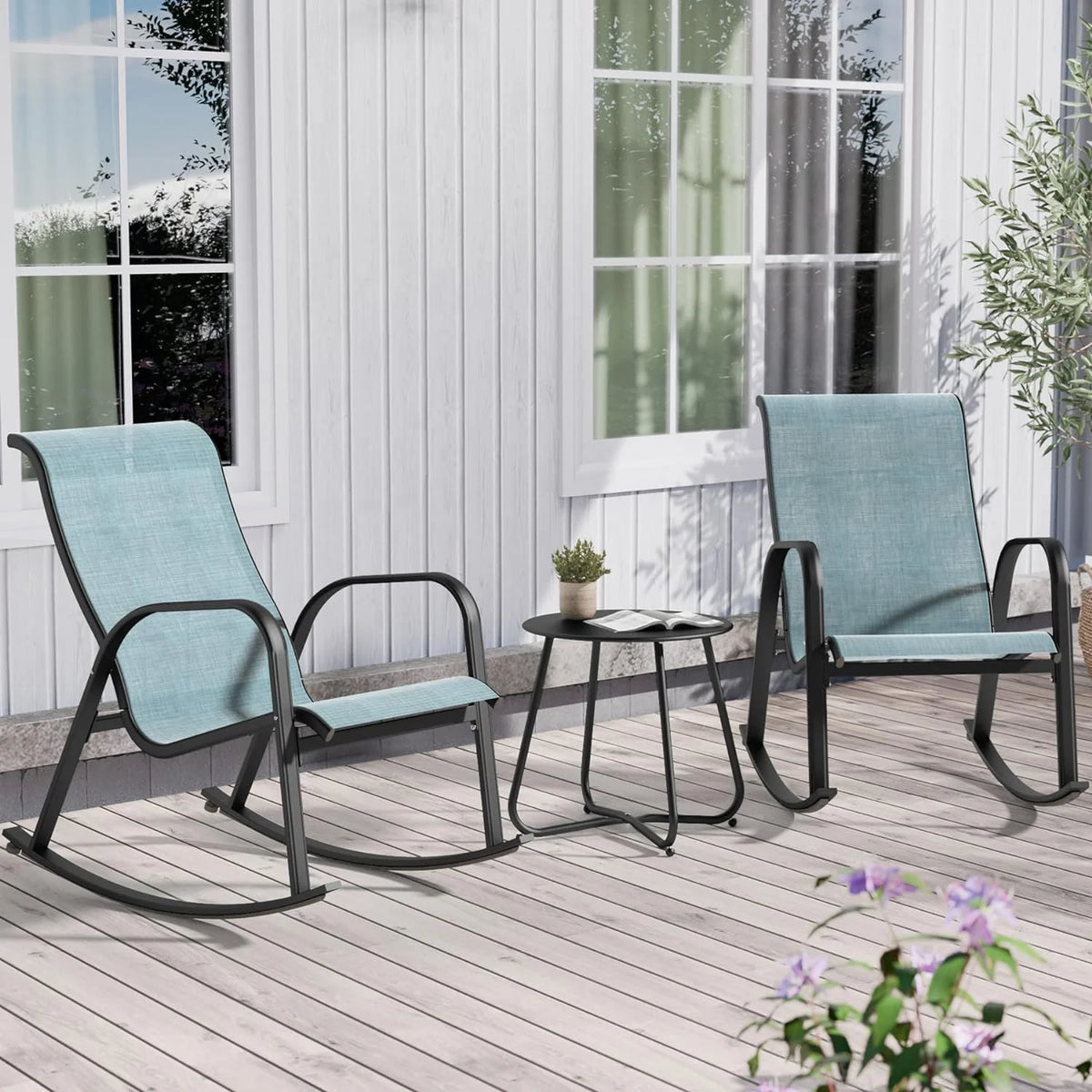 Black All-Weather Rocking Chair with Steel Frame U411