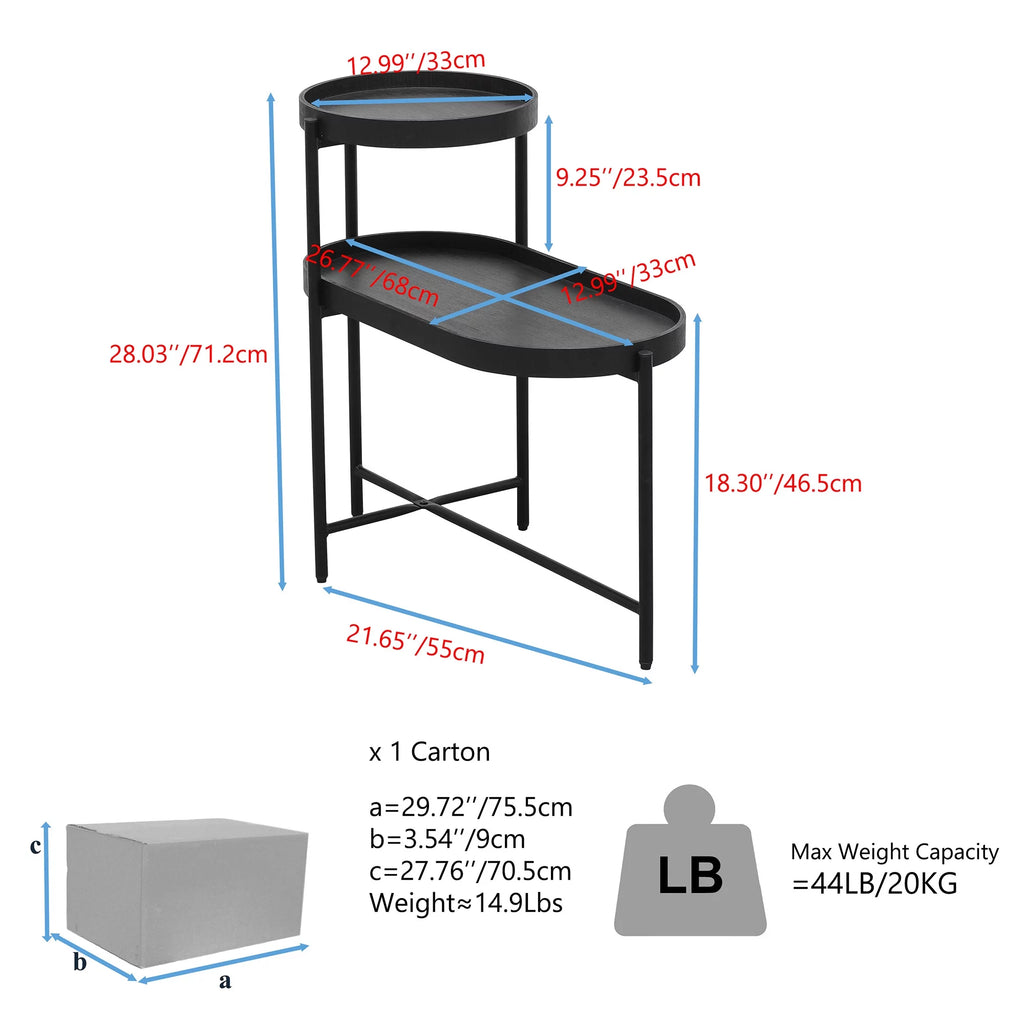 2-Tier Wooden Top Side Table Black Metal Frame M571