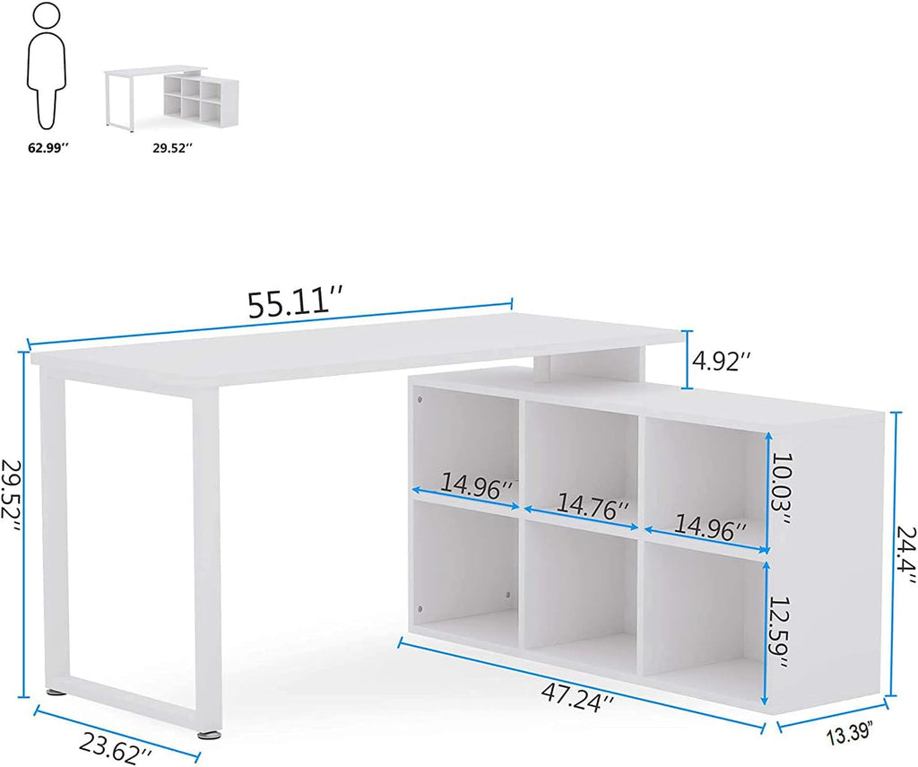 55 Inch L-Shaped Computer Desk with Storage G19497