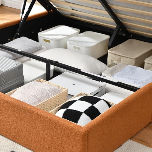 Queen Size Upholstered Boucle Storage Bed with Curved Headboard X763130