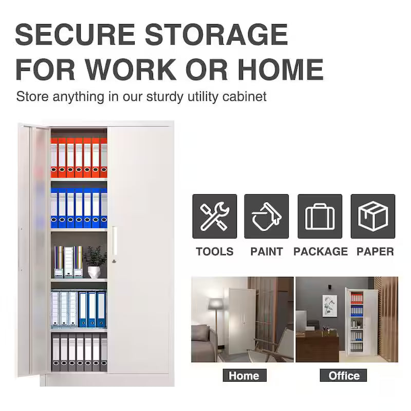 White Metal Garage Storage Cabinet with Single Handle E381