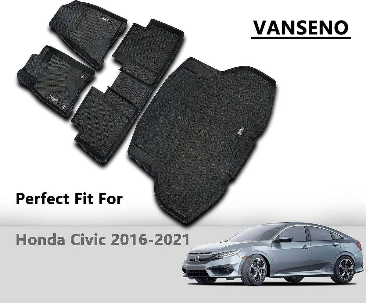 Black All-Weather Car Floor Mats & Cargo Trunk Liners Set C85878