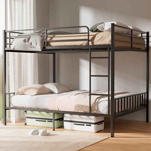 Full Size Black Metal Loft Bed with Desk and Storage Stairs K559