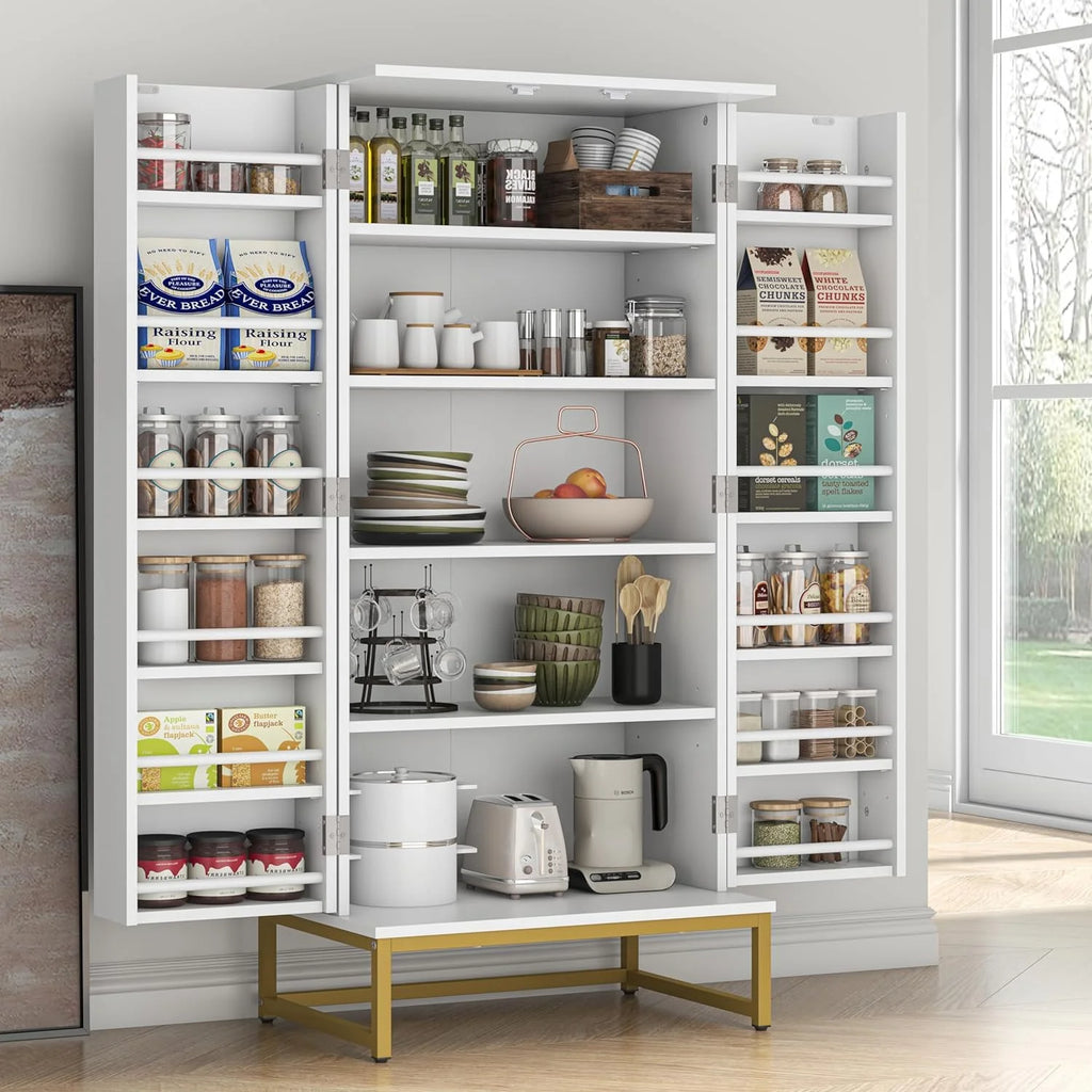 White Freestanding Kitchen Pantry Storage Cabinet with Adjustable Shelves V6456