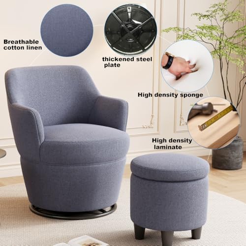 Beige 360 Swivel Accent Chair with Ottoman G27616