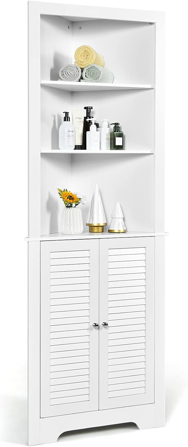 Espresso Corner Storage Cabinet with 3 Open Shelves J289856