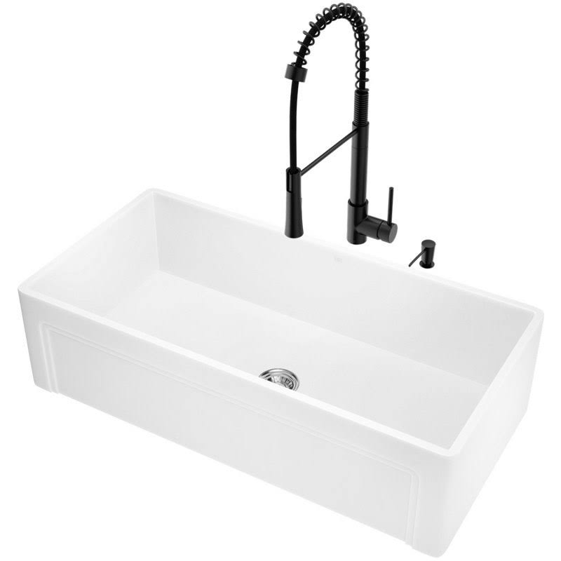 36x22 Matte Stone Farmhouse Apron Kitchen Sink Set with Faucet A9535