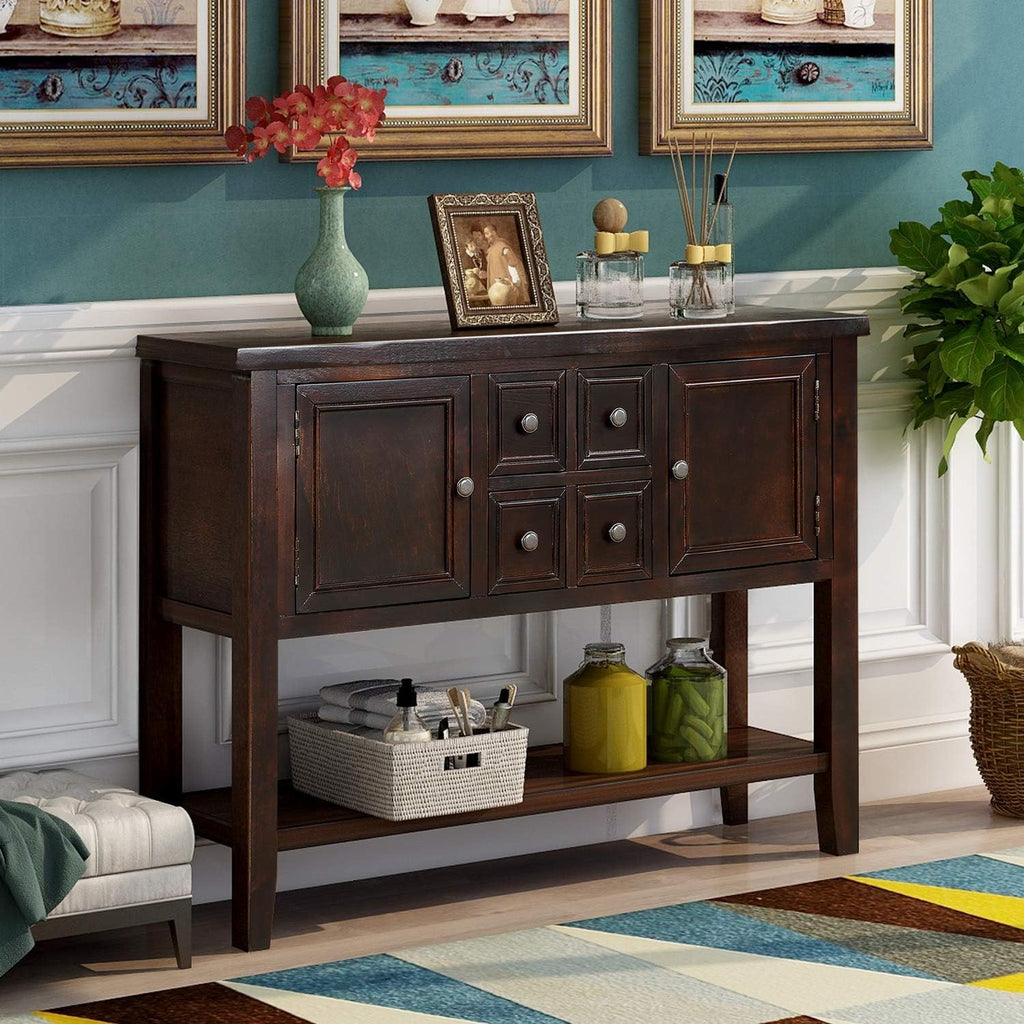Blue Console Sofa Table with Storage Drawers Cabinets and Bottom Shelf B69356