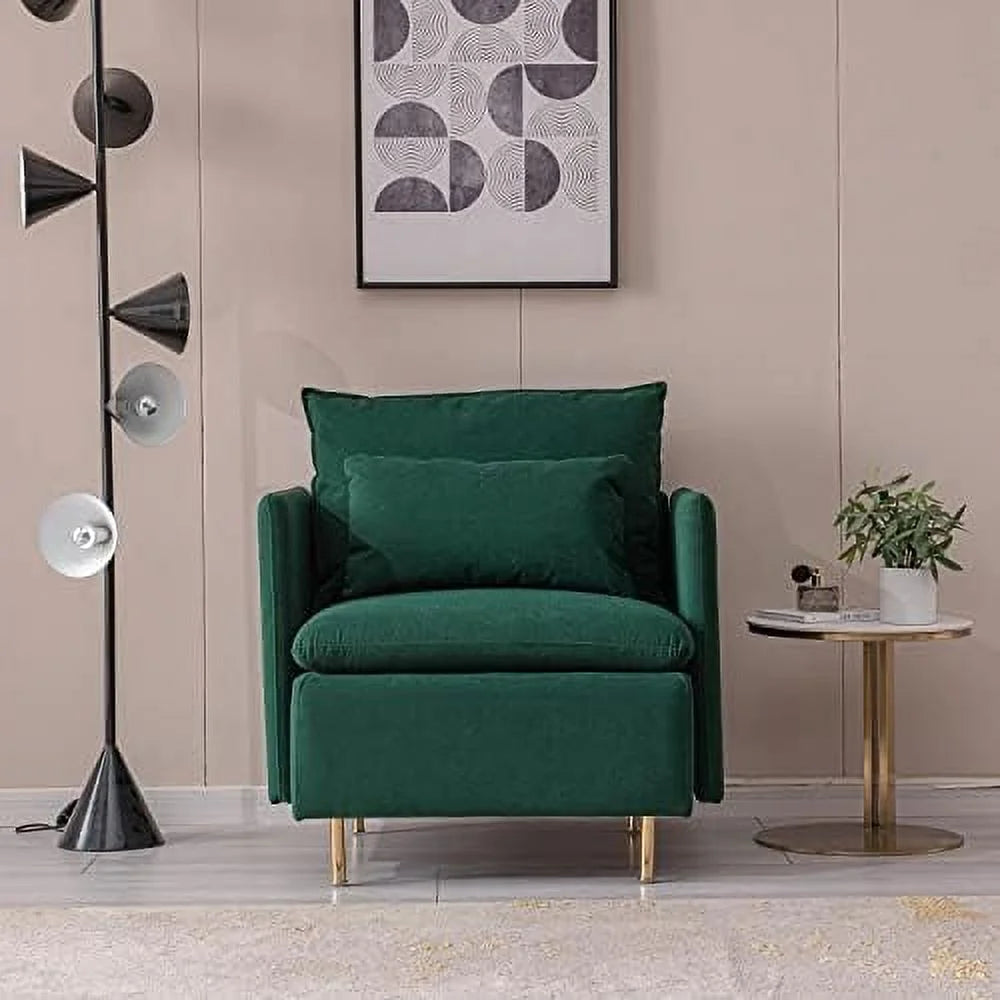 Yellow Linen Fabric Accent Armchair with Pillow I4642
