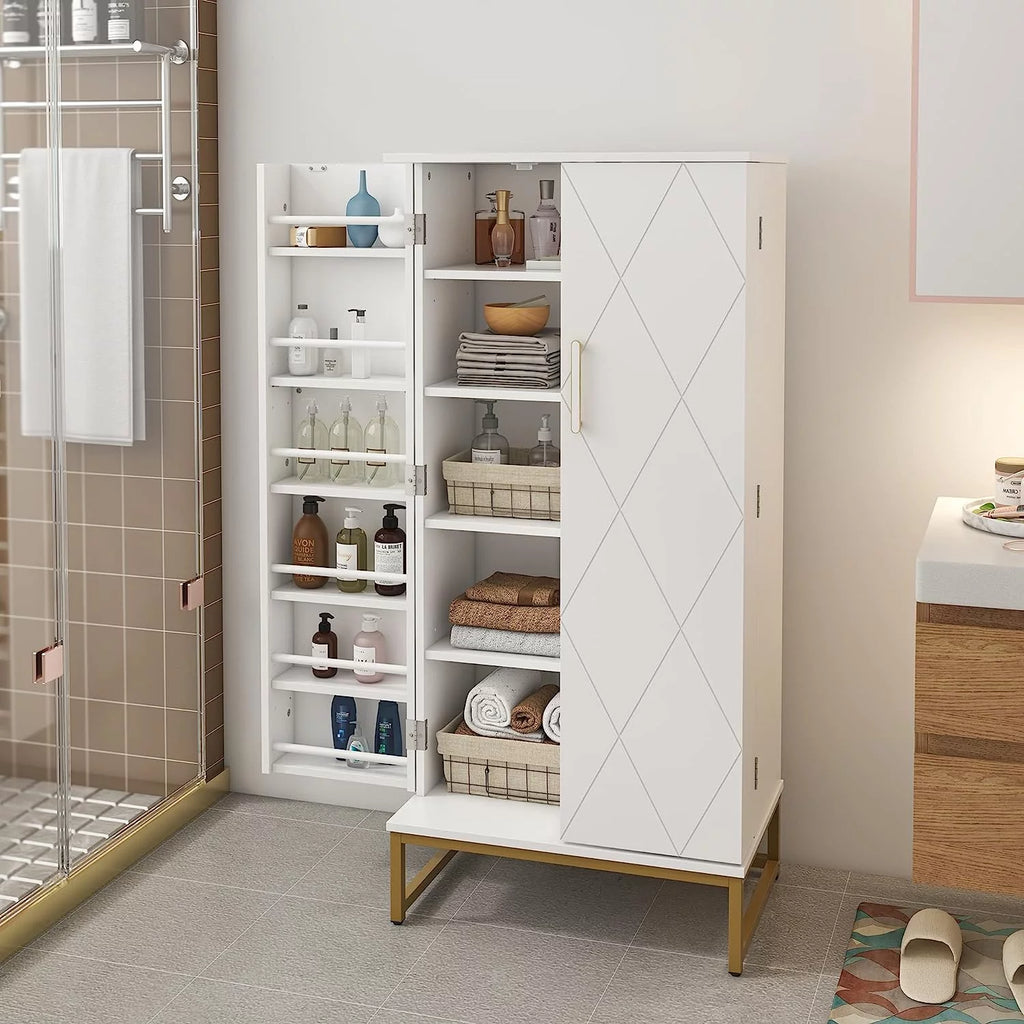 White Freestanding Kitchen Pantry Storage Cabinet with Adjustable Shelves V6456